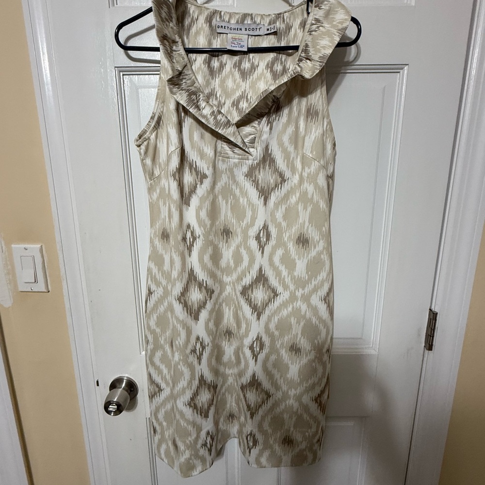 Gretchen Scott designer Cream and Brown Patterned Mini Dress